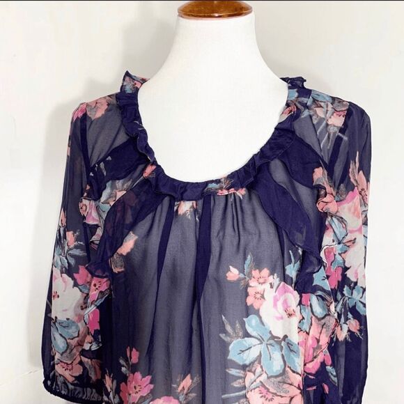 Anthropologie Leifsdottir Blue Floral Silk Top Size 8 - Picture 3 of 8